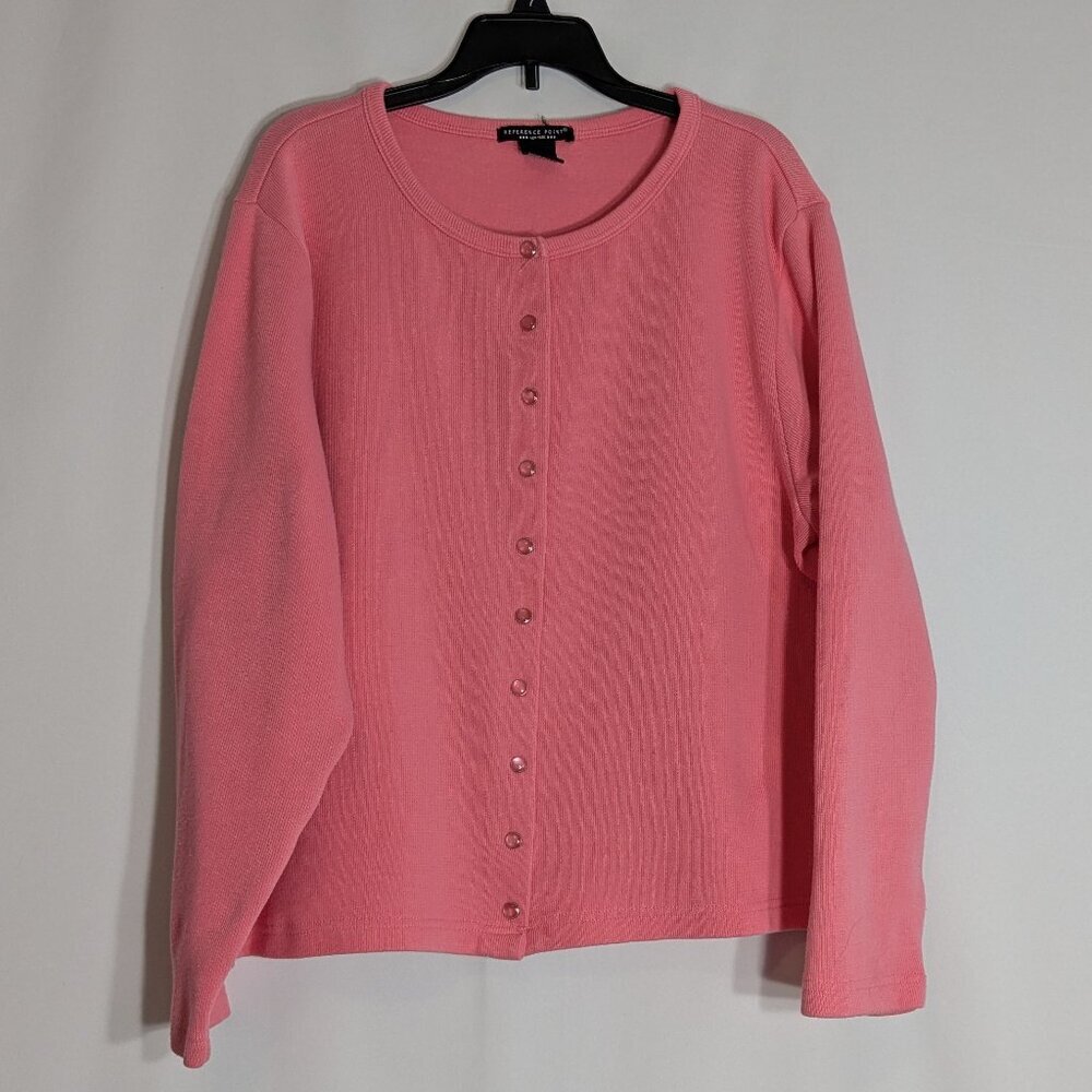 REFERENCE POINT Salmon Pink Long Sleeve Pink Snap Cardigan Sweater; Size XL